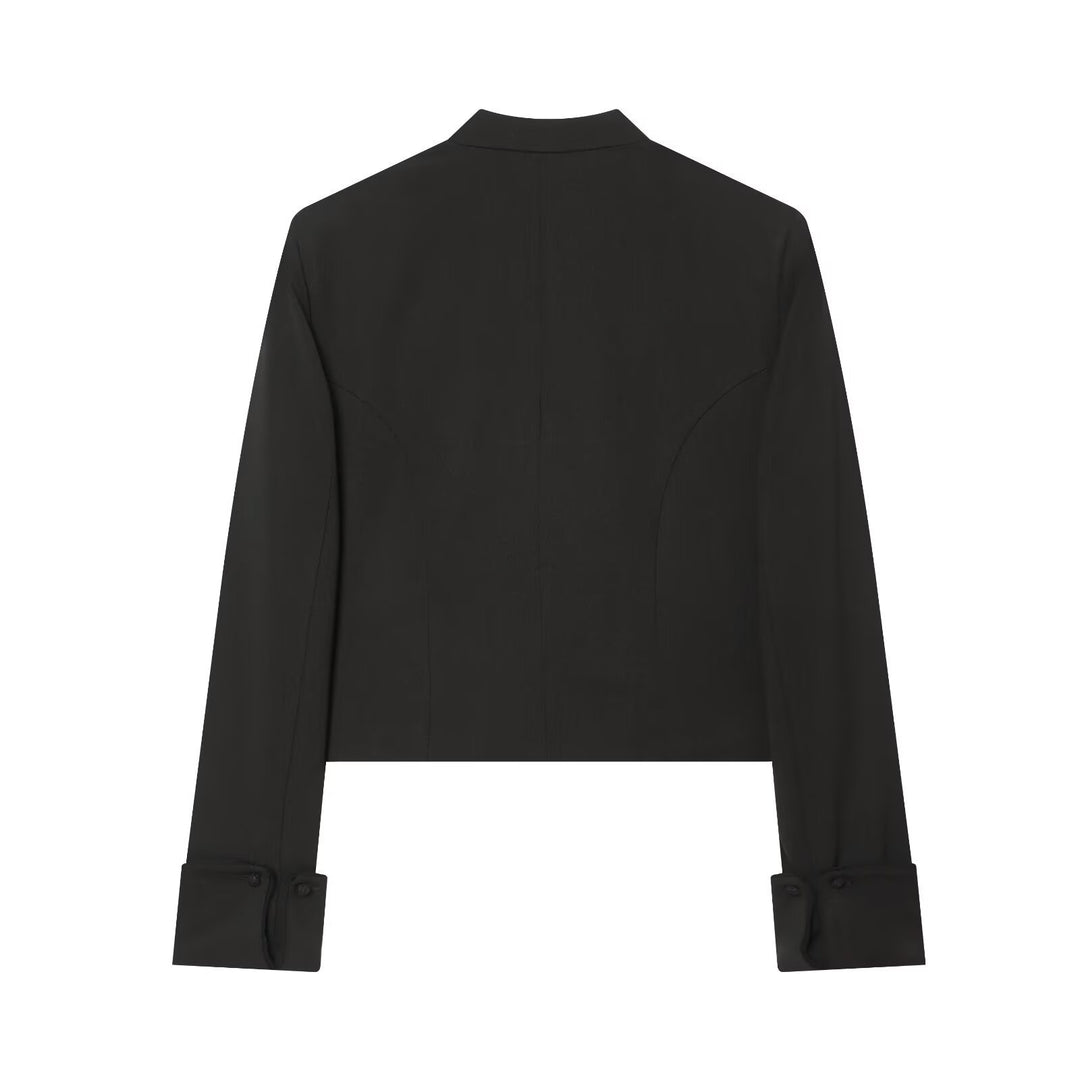 Women's Short-Cut Military Blazer with Ornamental Cord Trim and Stand Collar Mune Fashion