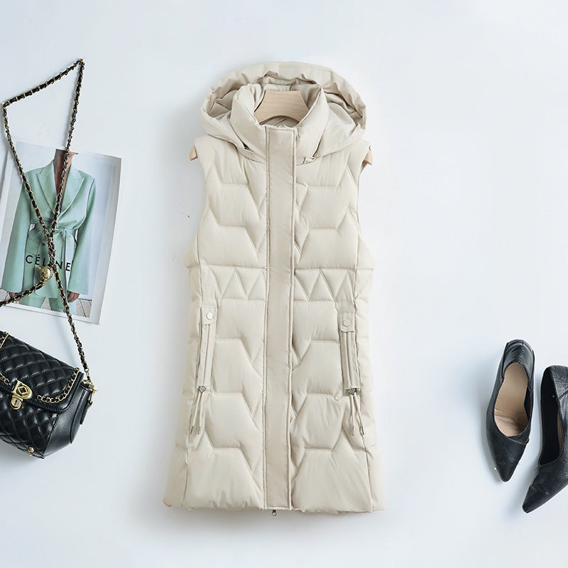 Women's nano thermal quilted vest with hood, drawstring, and concealed zipper Mune Fashion