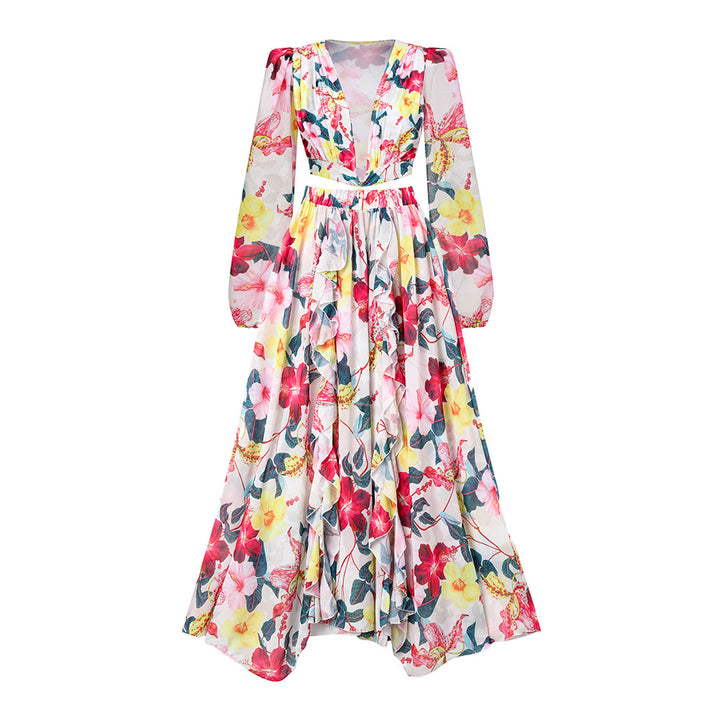 Women elegant floral swimsuit with wavy shoulder design Mune Fashion