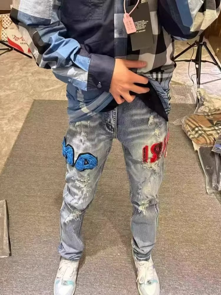 Men's Fashion Jeans with Patches and Distressed Effects Mune Fashion