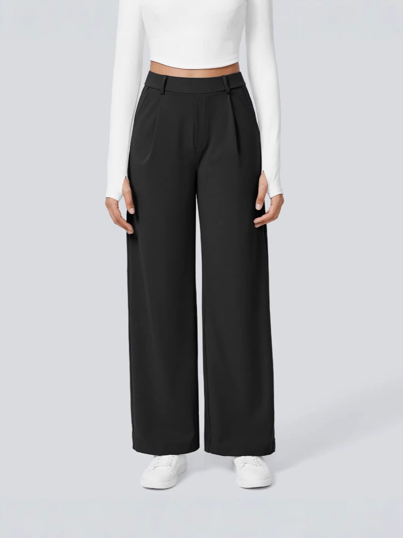Ladies Elegant High-Waist Palazzo Pants with Front Pleats and Side Pockets Mune Fashion