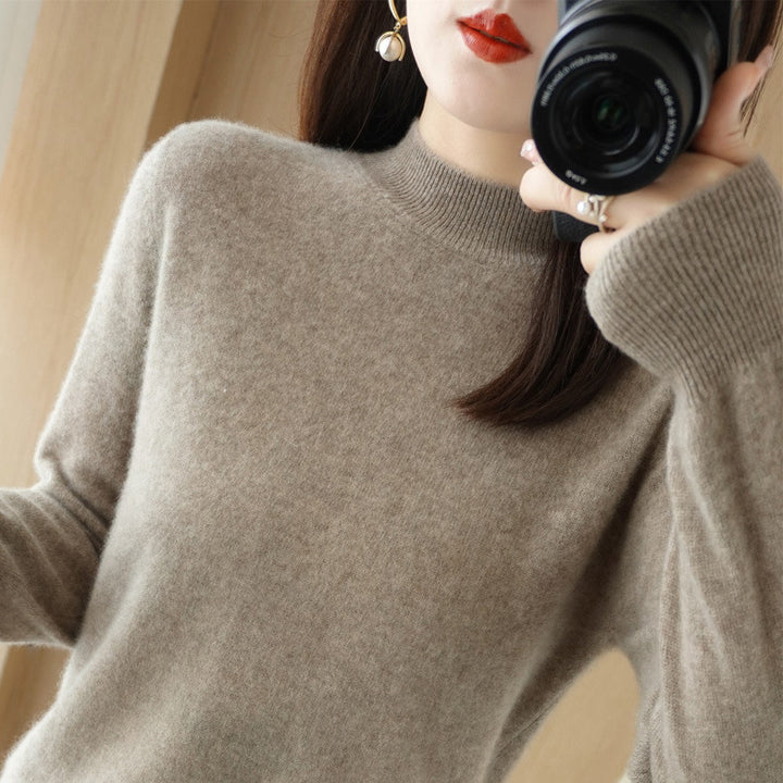 Women's Short Roll Neck Sweater in Cashmere Look with Extra Long Ribbed Cuffs Mune Fashion