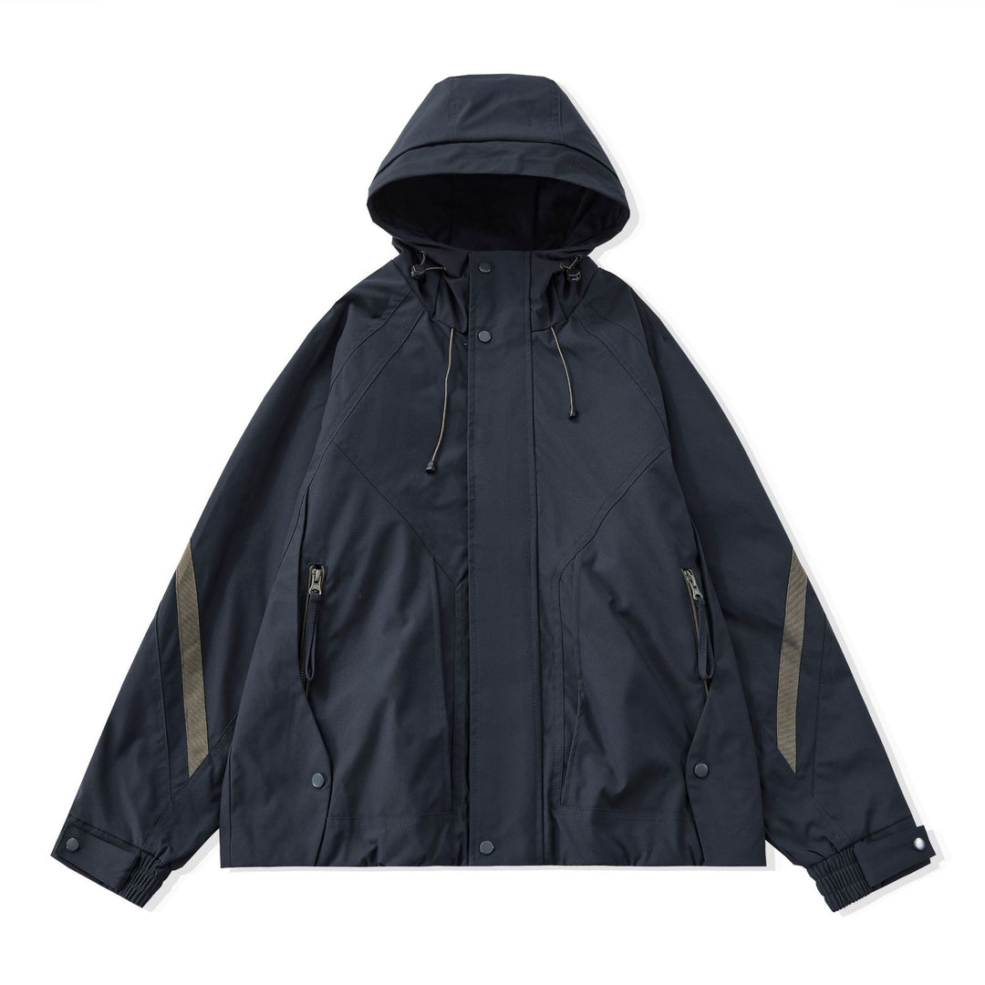 Men's short-cut boxy tech parka with hood, concealed front placket, and cargo zippers Mune Fashion