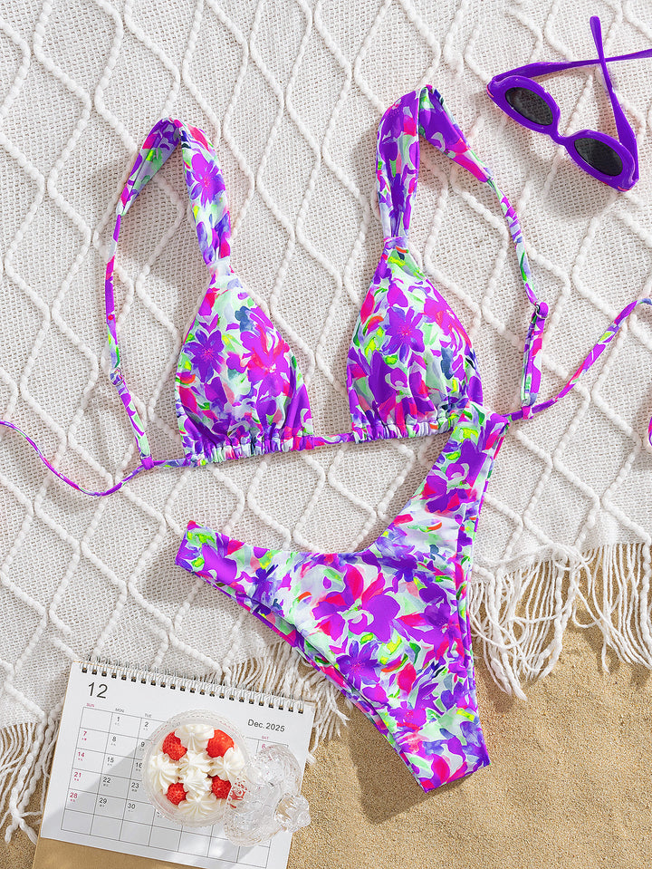 Women's triangle bikini with colorful flower design and adjustable straps Mune Fashion
