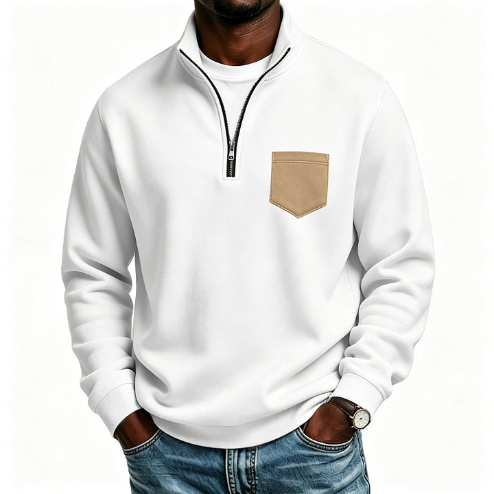 Men's Troyer Sweatshirt with Half Zipper and Contrasting Chest Pocket Mune Fashion