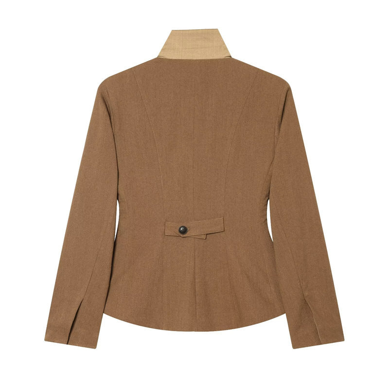 Women's Tailored Wool Riding Jacket with Stand-Up Collar and Flap Pockets Mune Fashion