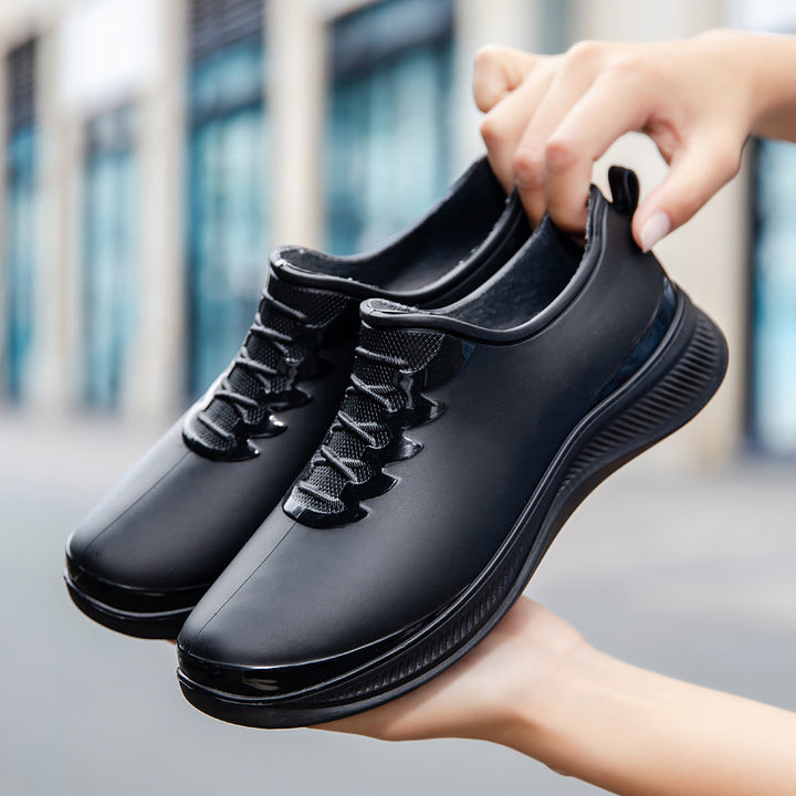 Men's Waterproof Slip-On Rubber Sneaker with Shock Absorbing Sole and Subtle Lace Look Mune Fashion