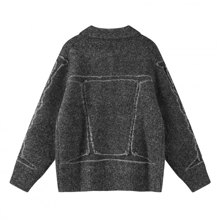 Unisex Oversize Cardigan in Shirt Jacket Look with Collar, Patch Breast Pockets and Fringe Trim Mune Fashion