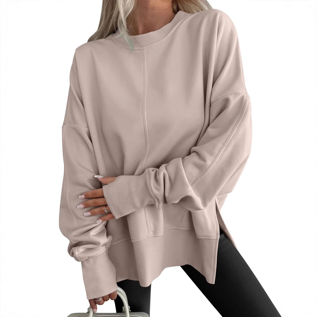 Women Oversize Sweatshirt with Center Seams, Round Neck and Drop Shoulder Mune Fashion