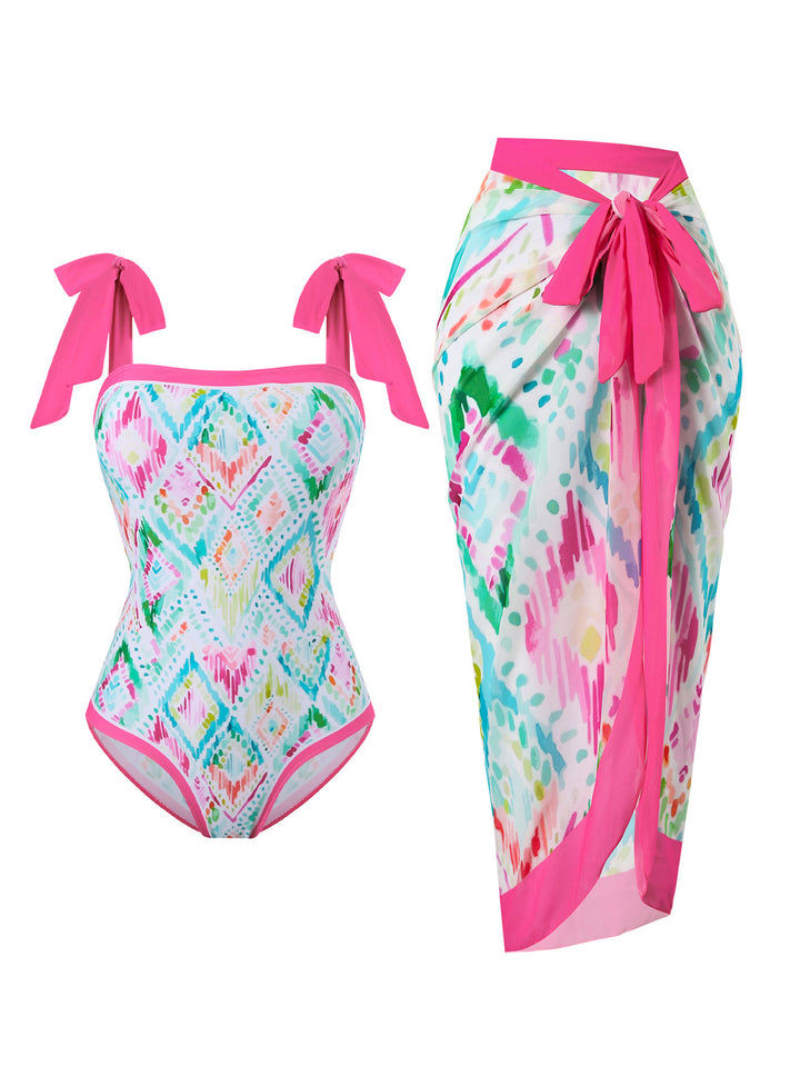 Women's swimsuit with floral design and transparent wrap skirt Mune Fashion