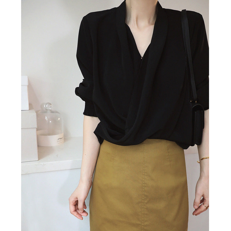 Women Elegant Wrap Blouse Mune Fashion
