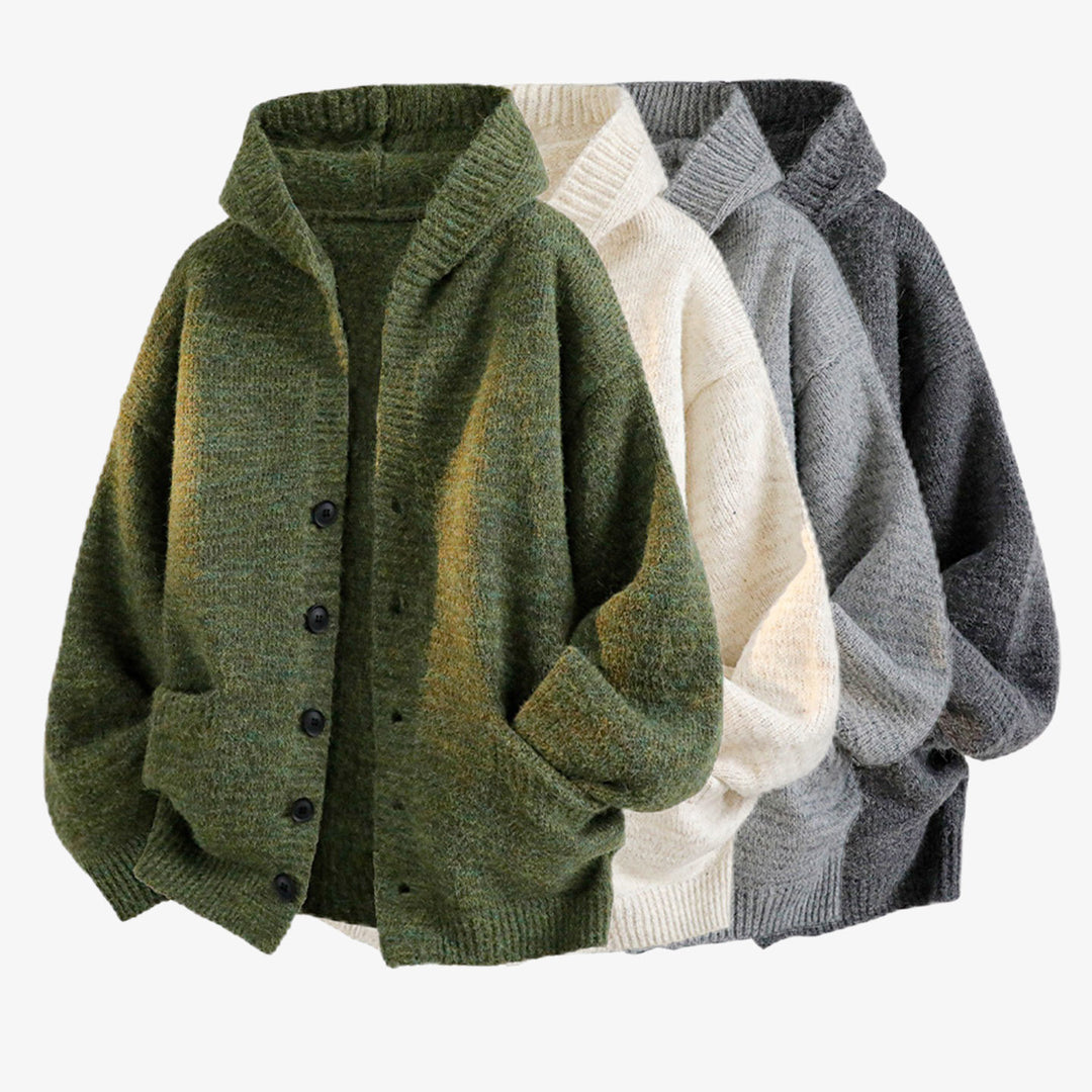 Women Cozy Cardigan with Hood and Buttons Mune Fashion