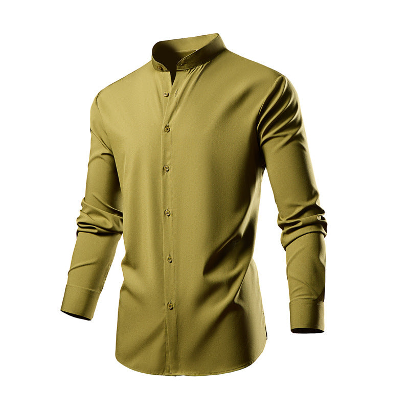 Men's tailored long sleeve shirt with stand-up collar, easy-care cotton blend and curved hem Mune Fashion