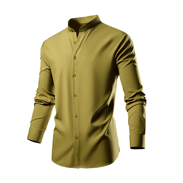 Men's tailored long sleeve shirt with stand-up collar, easy-care cotton blend and curved hem Mune Fashion