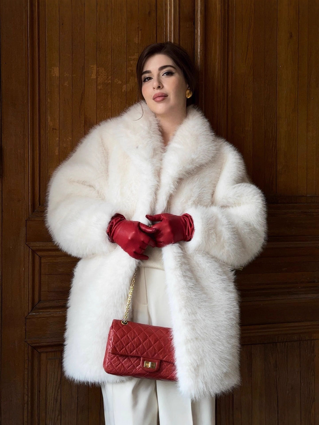 Women's Mid-length fluffy teddy faux fur coat with standing shawl collar Mune Fashion