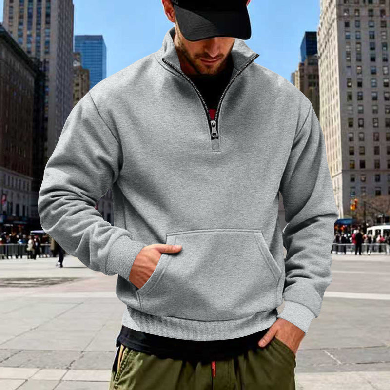Men's Half-Zip Sweatshirt with Stand-Up Collar, Kangaroo Pocket and Ribbed Cuffs Mune Fashion