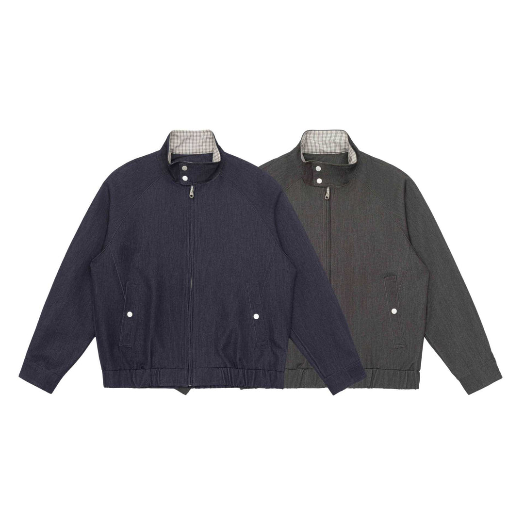 Unisex short jacket in denim mix with quilted division, stand-up collar and concealed zipper Mune Fashion