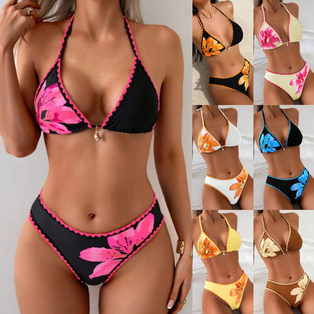 Women's Triangle Bikini with Floral Appliqués Mune Fashion