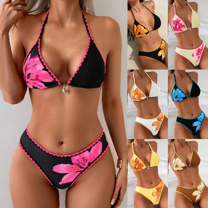 Women's Triangle Bikini with Floral Appliqués Mune Fashion