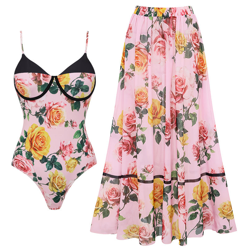 Women's One-Sided Swimsuit with Floral Draping Design Mune Fashion