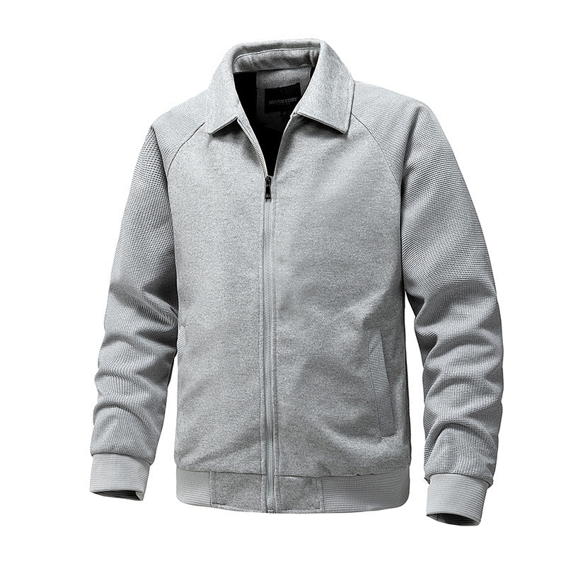 Men's Casual Zip-up Sweat Jacket with Structured Rib Sleeves Mune Fashion