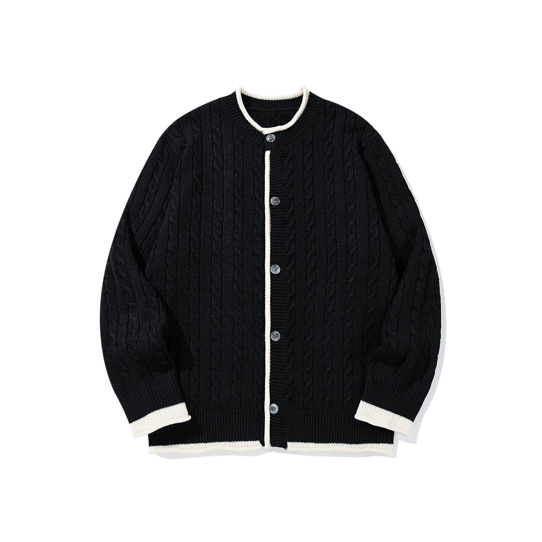 Unisex Cable Knit Cardigan with Round Neck, Contrasting Cuffs and Continuous Button Placket Mune Fashion