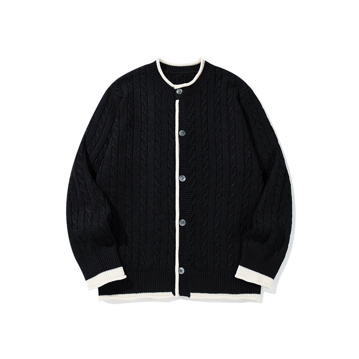 Unisex Cable Knit Cardigan with Round Neck, Contrasting Cuffs and Continuous Button Placket Mune Fashion