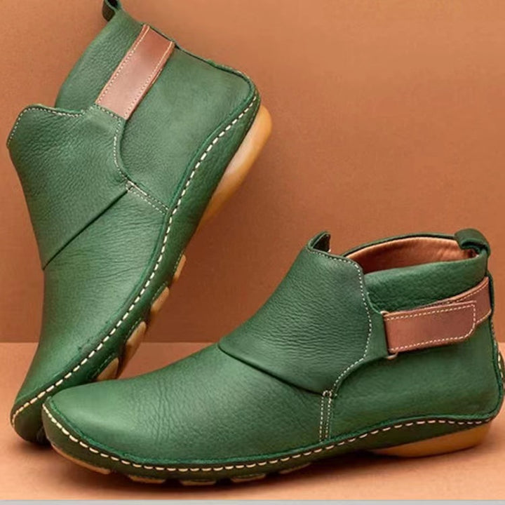 Women's Soft Leather Ankle Boots with Velcro, Ergonomic Outsole and Cushioned Insole Mune Fashion
