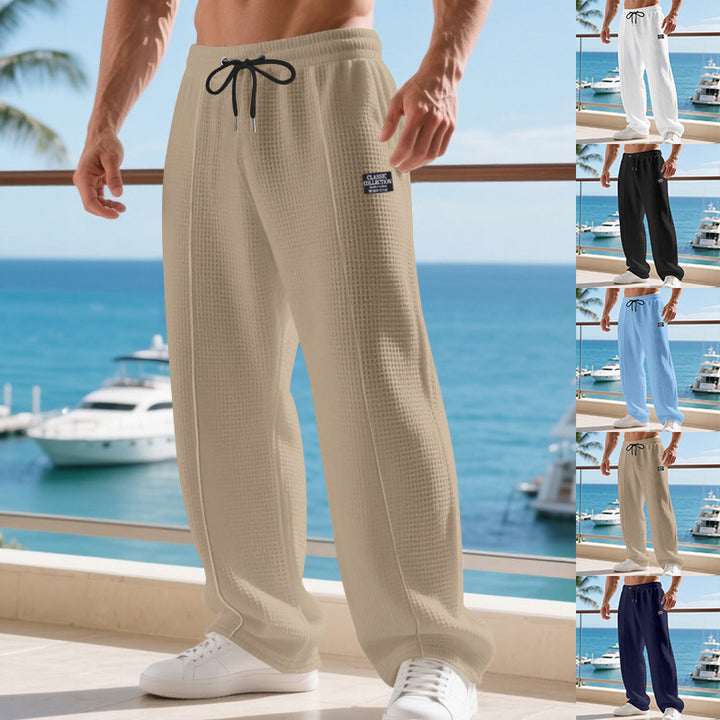 Men's Casual Waffle Texture Jogging Pants with Drawstring and Side Pockets Mune Fashion
