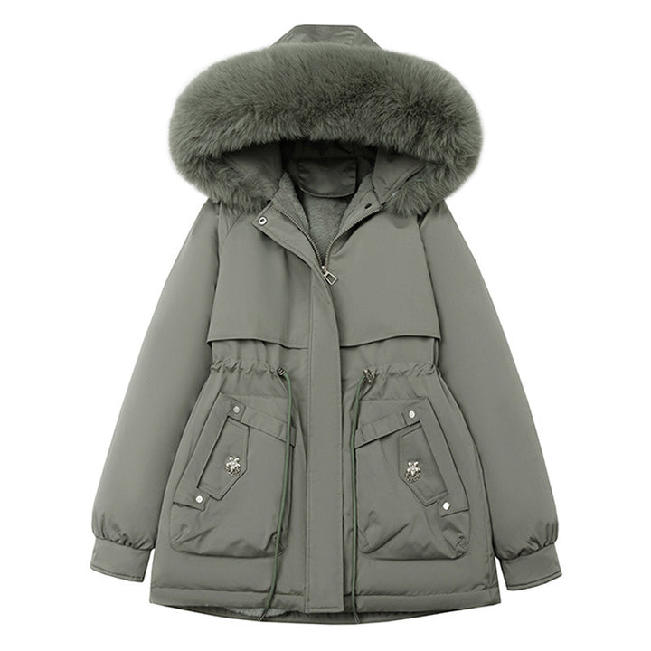 Women's nan sporty-urban short coat with voluminous faux fur hood, adjustable drawstring waist, and concealed zip pockets Mune Fashion
