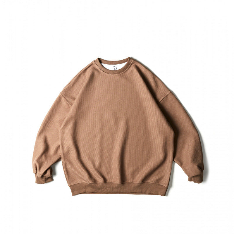 Unisex Loose-Fit Sweatshirt with Waffle Structure, Crew Neck and Ribbed Cuffs Mune Fashion