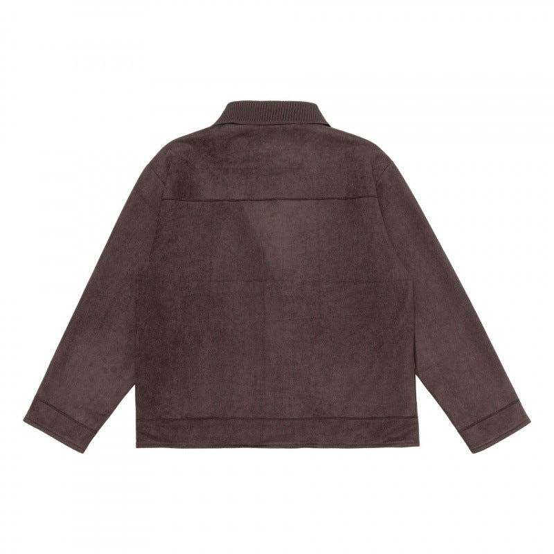 Unisex Boxy Transitional Jacket with Velvet Texture, Shirt Collar and Diagonal Insert Pockets Mune Fashion