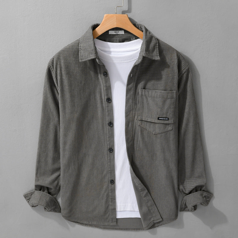 Men's Textured Shirt-Over Shirt with Chest Pocket, Button Placket and Waffle Structure Mune Fashion