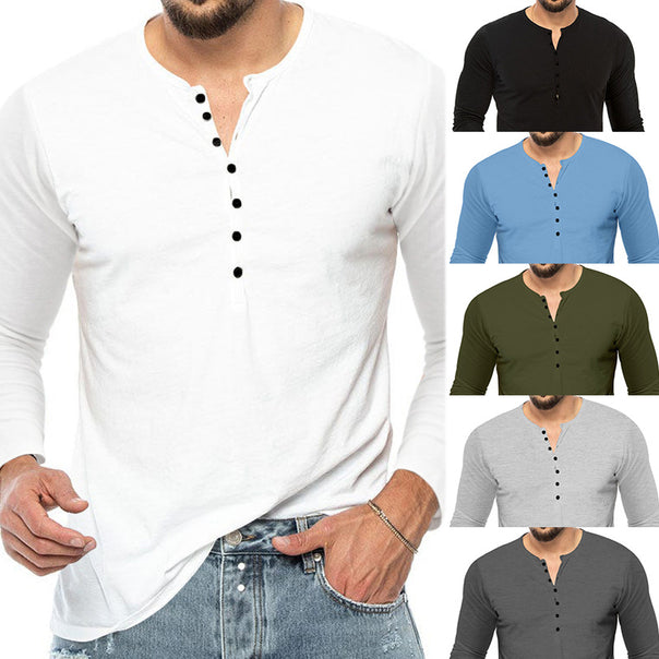 Men's slim fit Henley shirt with stand-up collar and short button placket Mune Fashion