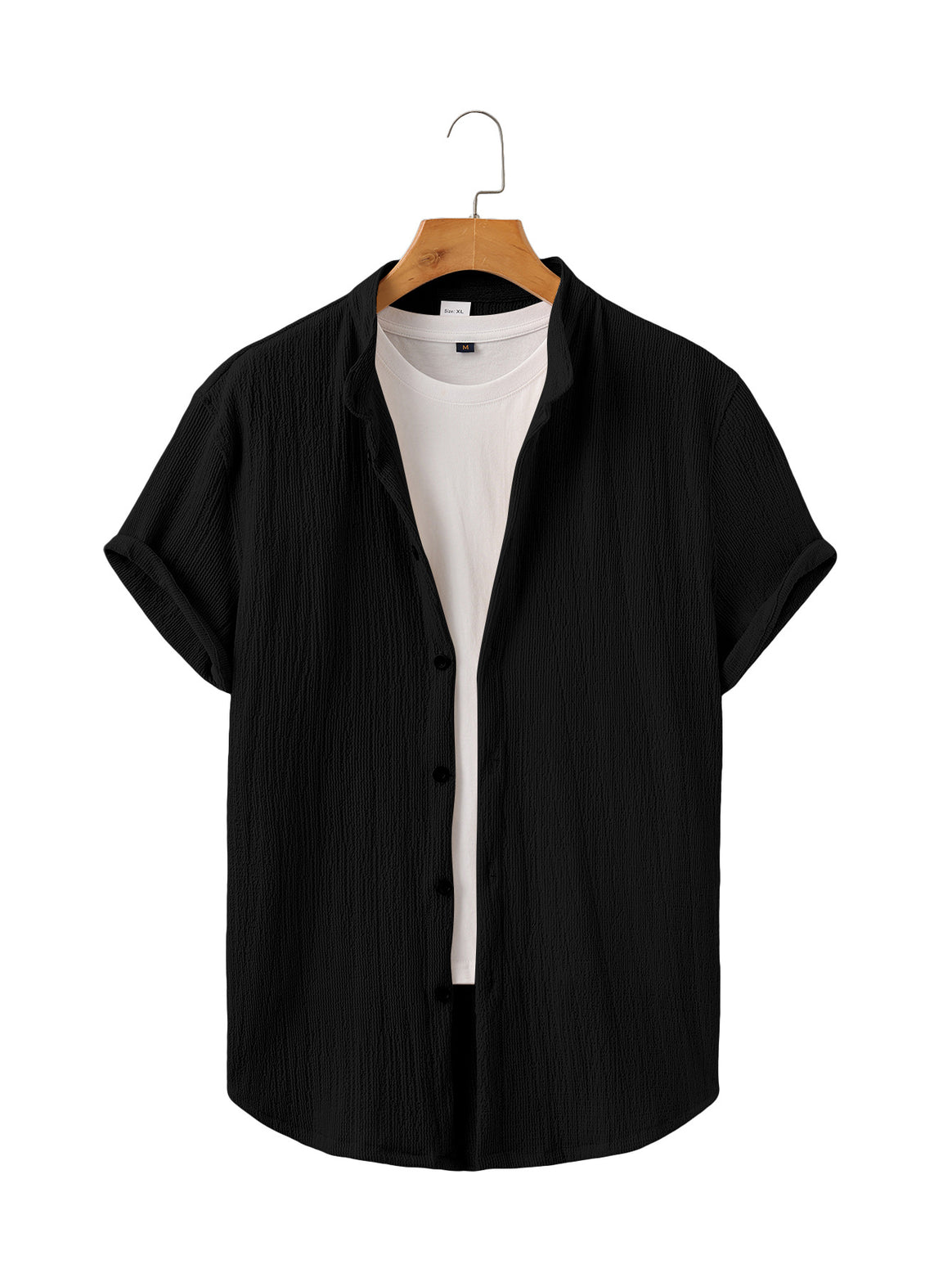 Men's lightweight wrinkle structure overshirt with rolled-up sleeves relaxed overshirt silhouette Mune Fashion