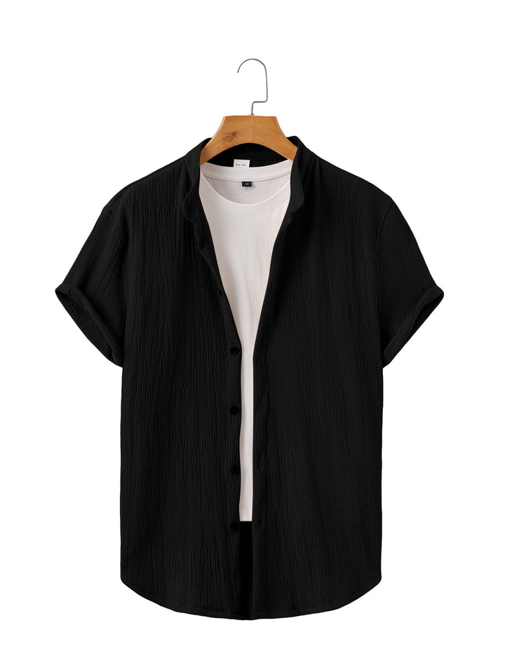 Men's lightweight wrinkle structure overshirt with rolled-up sleeves relaxed overshirt silhouette Mune Fashion
