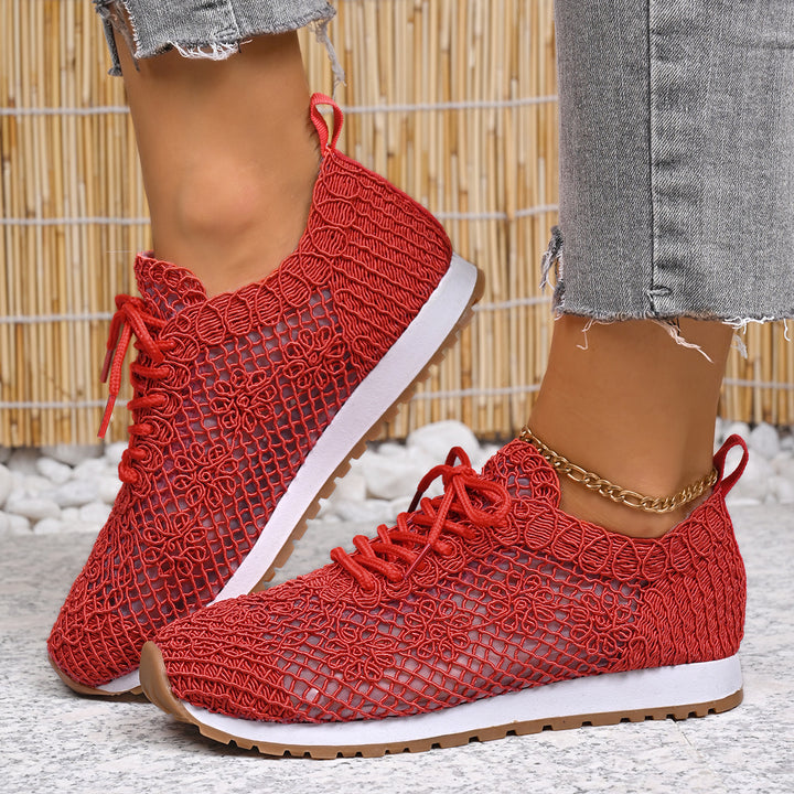 Women's nan breathable knit run sneakers with crocheted upper material, padded comfort insole, and non-slip rubber outsole Mune Fashion