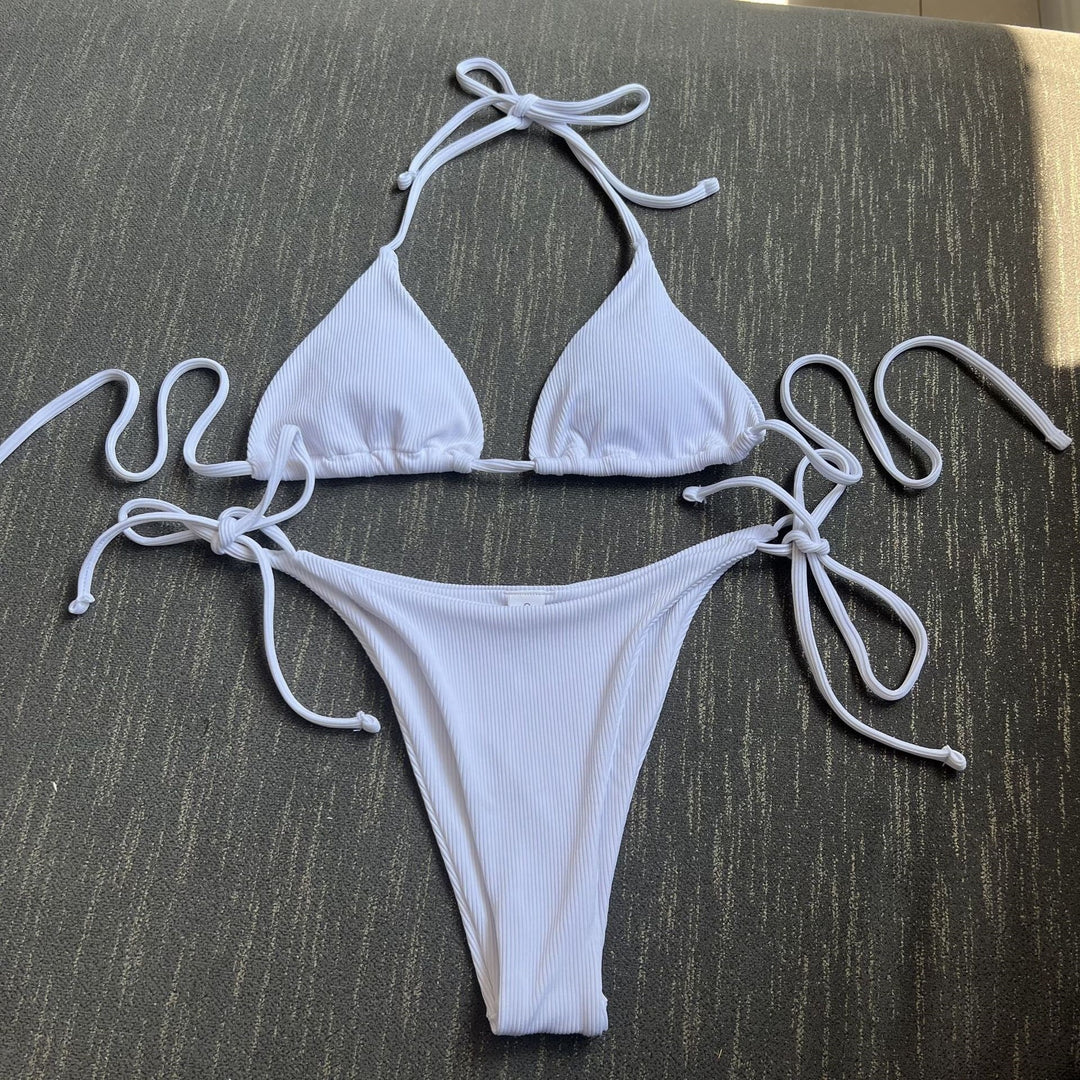 Women's Triangle Bikini with adjustable tie straps and fine ribbed design Mune Fashion