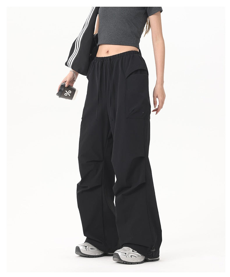 Ladies Wide-Leg Cargo Pants with Elastic Waistband & Utility Pockets Mune Fashion