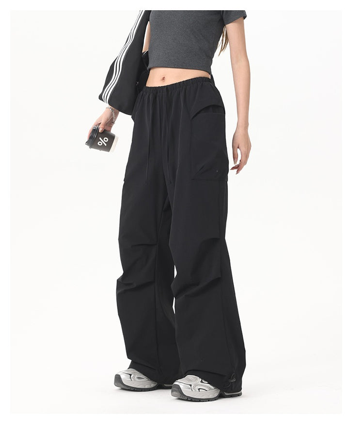 Ladies Wide-Leg Cargo Pants with Elastic Waistband & Utility Pockets Mune Fashion