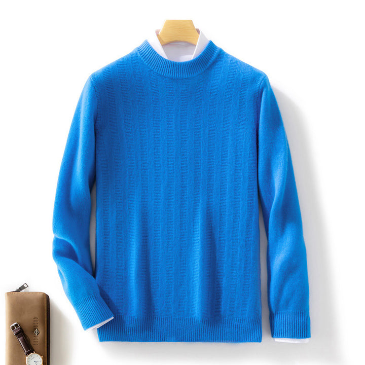 Men's fine knit pullover with a short stand-up collar, textured vertical ribbing, and slim fit Mune Fashion