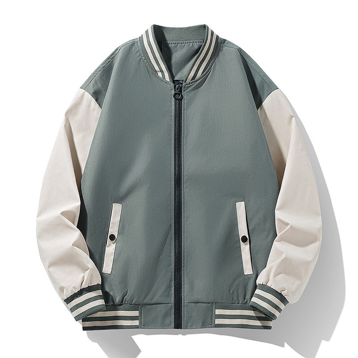 Men's lightweight college bomber jacket with contrasting striped ribbed collar and full zip Mune Fashion