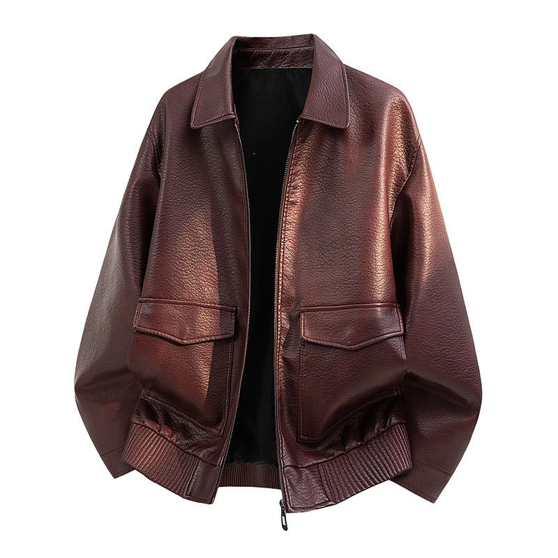 Men's Elegant Faux Leather Bomber Jacket Mune Fashion
