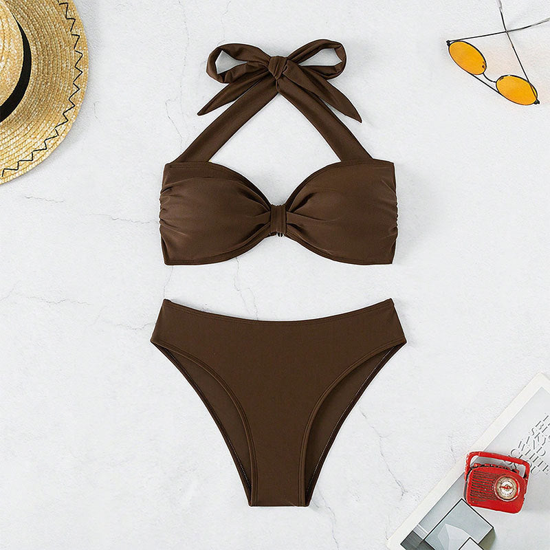 Women Bandeau Bikini with fashionable knot detail and high-cut briefs Mune Fashion