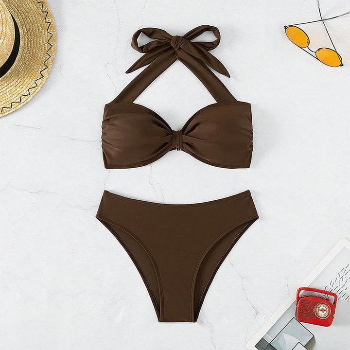 Women Bandeau Bikini with fashionable knot detail and high-cut briefs Mune Fashion