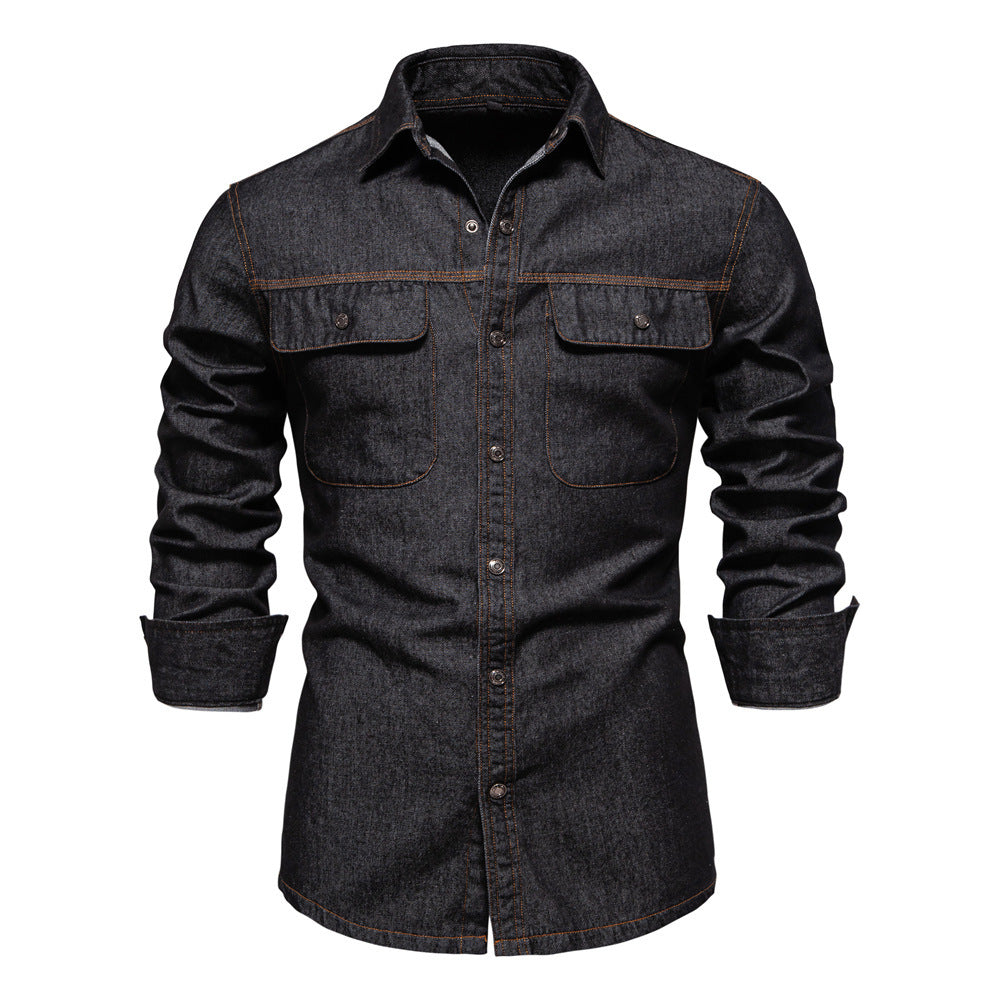 Men's light denim shirt with patch chest flap pockets and Kent collar Mune Fashion