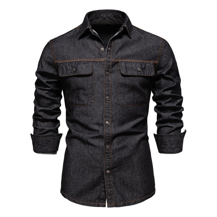Men's light denim shirt with patch chest flap pockets and Kent collar Mune Fashion