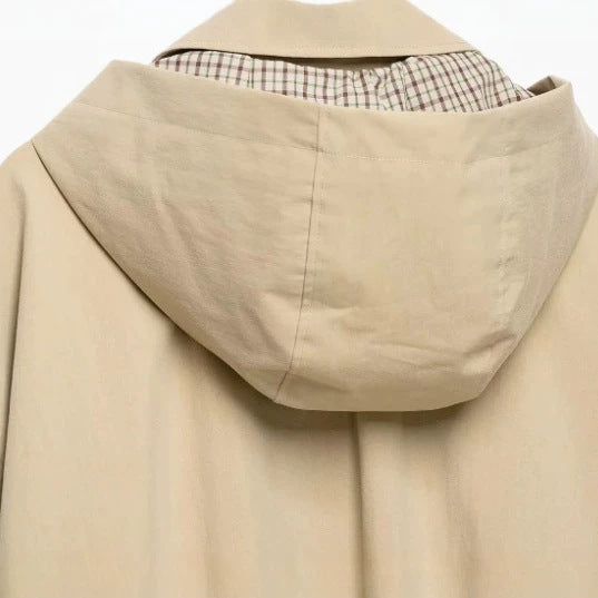 Women's Lightweight Hooded Jacket in Boxy Cut with Drawstring and Check Lining Mune Fashion