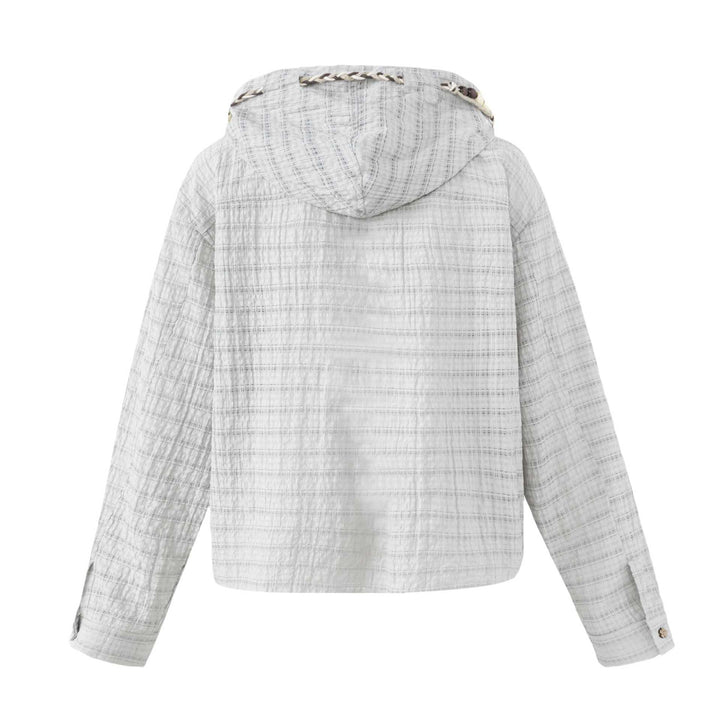 Women's Lightweight Hooded Jacket in Boxy Cut with Wooden Button Closure Mune Fashion