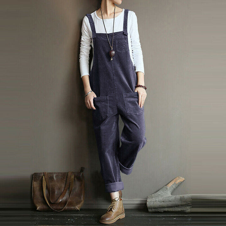 Women Corduroy Bib Pants Wide